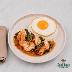 ข้าวกะเพรากุ้ง+ไข่ดาว | Salad House