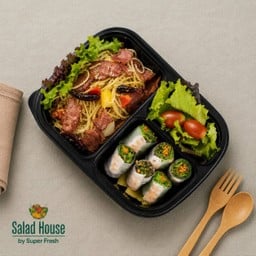 เบนโตะ D สปาเก็ตตี้เบคอนโอริโอ้+สลัดโรลมินิกุ้ง+มินิสลัด | Salad House